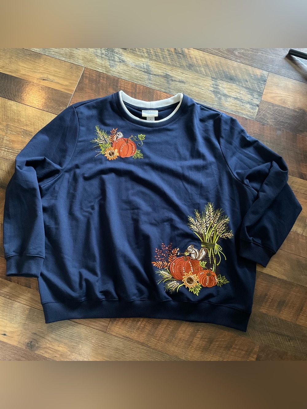 Alfred Dunner Fall Pumpkin Squirrel Flower Sweatshirt 3X